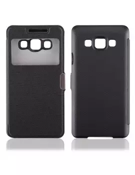 Cover Flip Orizzontale S-View a Portafoglio per Samsung Galaxy A3 A300F A3000 (Nero)