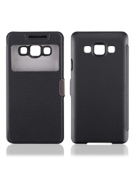 Cover Flip Orizzontale S-View a Portafoglio per Samsung Galaxy A3 A300F A3000 (Nero)