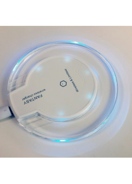 Caricatore Wireless ad Induzione - Standard QI - 1A - Indicatore LED Blu (Bianco e Trasparente)