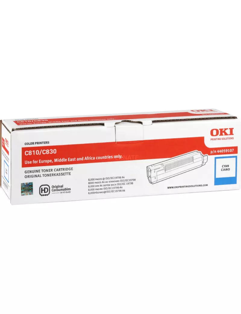 Toner Originale Oki 44059107 (Ciano 8000 pagine)