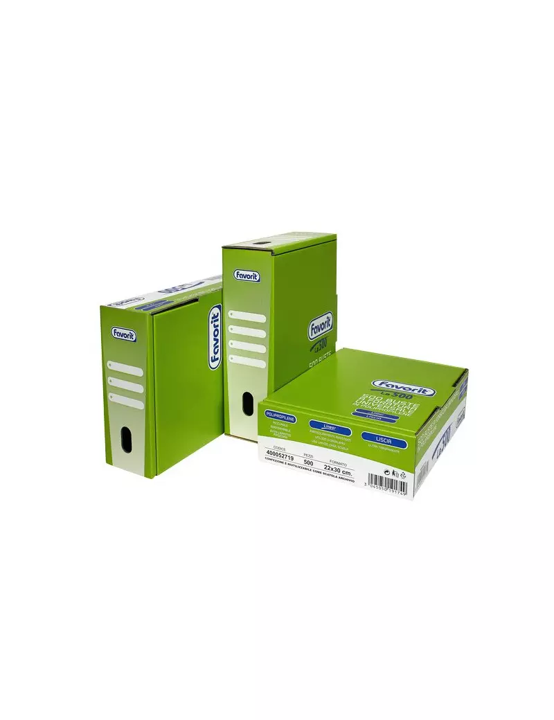 Busta a Perforazione Universale Favorit Linear - 22x30 cm - Liscia Medio Spessore - 400052719 (Trasparente Conf. 500) Busta a Perforazione Universale Favorit Linear - 22x30 cm - Liscia Medio Spessore - 400052719 (Trasparente Conf. 500)