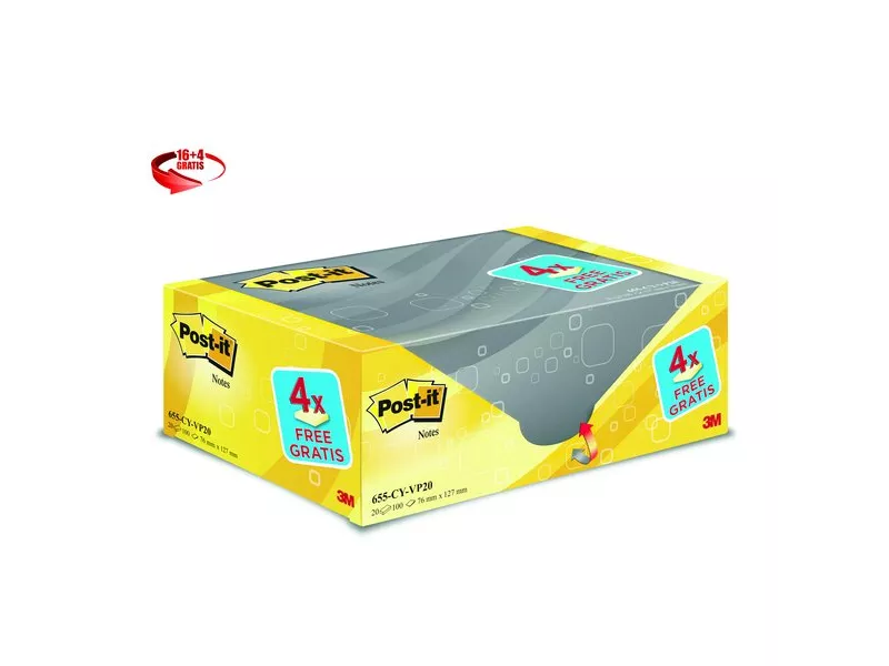 Foglietti Post-it® Notes Giallo Canary™ Value Pack - 76x127 mm (Conf. 16+4) Foglietti Post-it® Notes Giallo Canary™ Value Pack - 76x127 mm (Conf. 16+4)