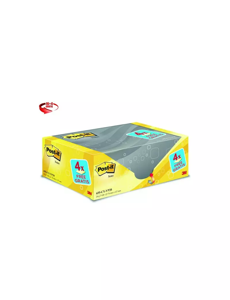 Foglietti Post-it® Notes Giallo Canary™ Value Pack - 76x127 mm (Conf. 16+4)