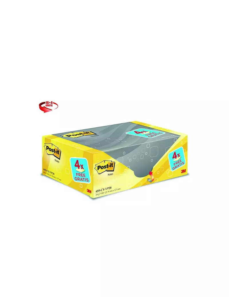 Foglietti Post-it® Notes Giallo Canary™ Value Pack - 76x127 mm (Conf. 16+4) Foglietti Post-it® Notes Giallo Canary™ Value Pack - 76x127 mm (Conf. 16+4)