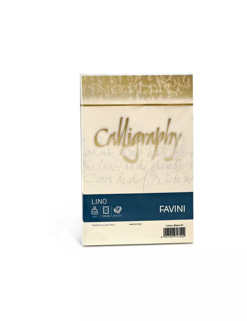 Calligraphy Effetto Lino Favini - Lino - Avorio - Buste - 12x18 cm - 120 g (Conf. 25) Calligraphy Effetto Lino Favini - Lino - Avorio - Buste - 12x18 cm - 120 g (Conf. 25)