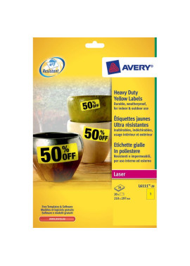 Etichette in Poliestere Avery - Laser - Giallo - 210x297 cm - 1 - L6111 -20 (Conf. 20)