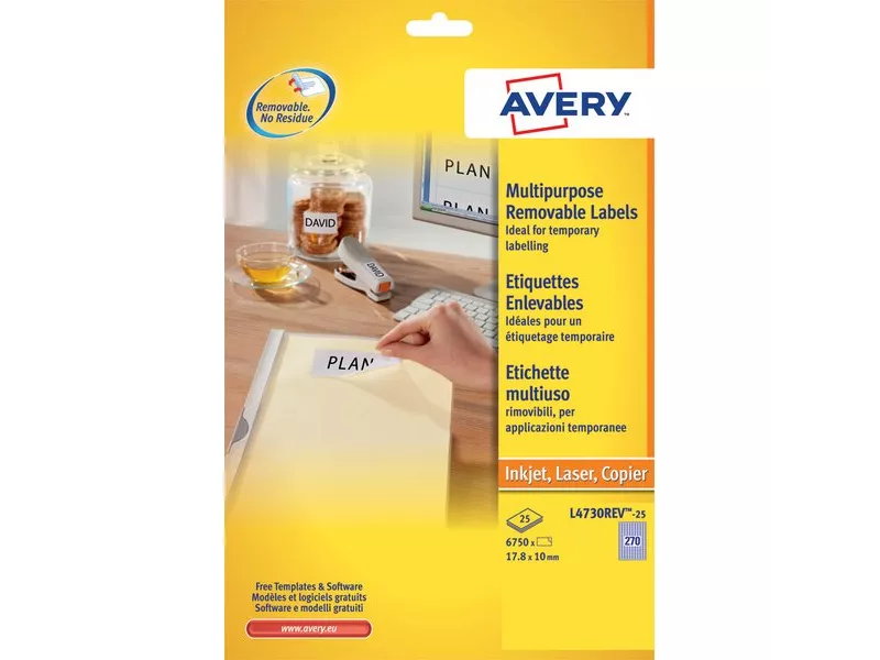 Etichette Adesive Rimovibili Avery - 210x297 mm - L4735REV-25 (Bianco Conf. 25) Etichette Adesive Rimovibili Avery - 210x297 mm - L4735REV-25 (Bianco Conf. 25)