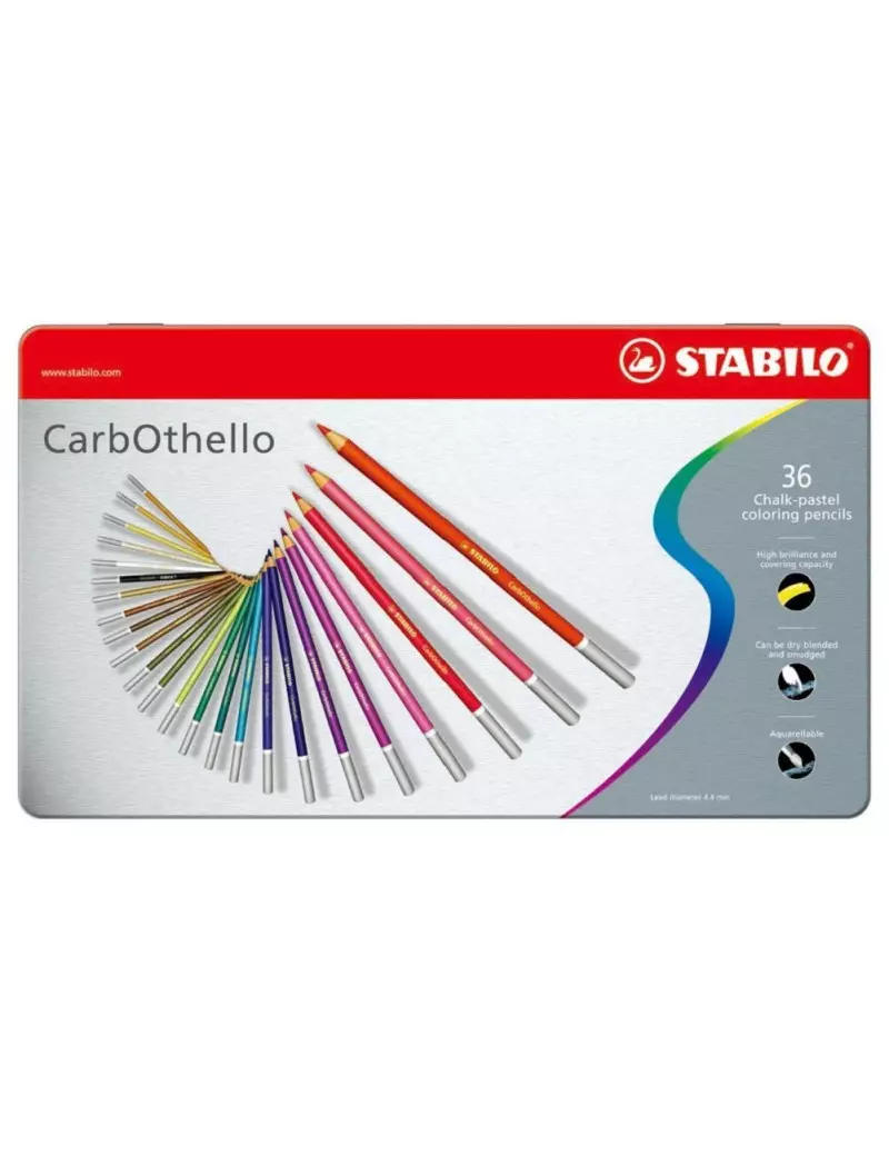 Scatola Metallo Matite Colorate CarbOthello Stabilo Conf 36 4006381279635