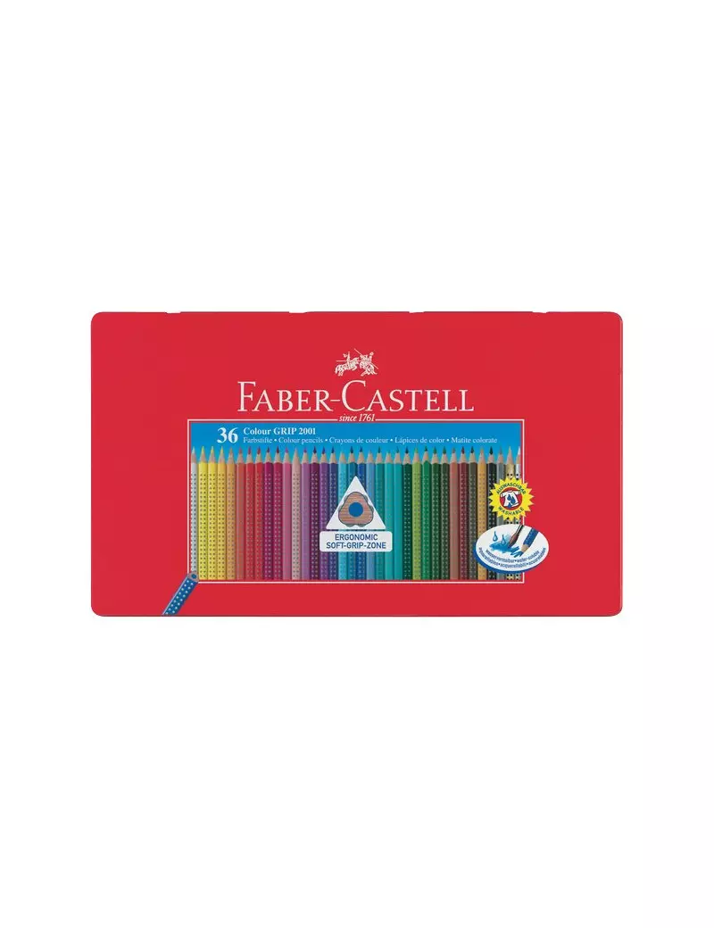 Matite Colorate Acquerellabili Colour Grip Faber Castell - Astuccio Metallo (Conf. 36)