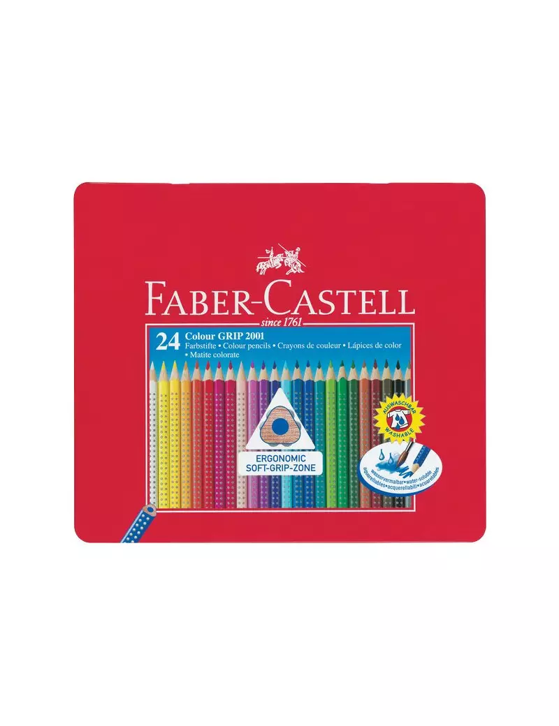 Matite Colorate Acquerellabili Colour Grip Faber Castell - Astuccio Metallo (Conf. 24)
