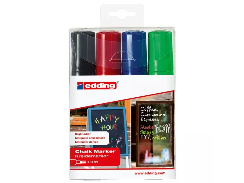 Marcatore a Gesso Liquido e-4090 Edding - Punta a Scalpello - 4-15 mm - Assortiti (Conf. 4)