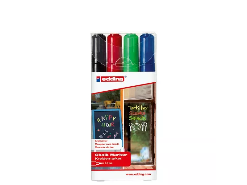 Marcatore a Gesso Liquido e-4095 Edding - Punta Tonda - 2-3 mm - Assortiti (Conf. 4)