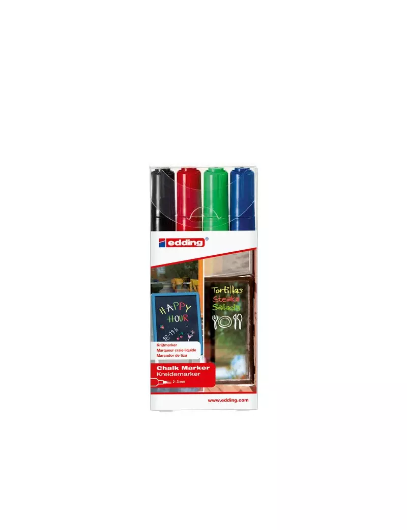 Marcatore a Gesso Liquido e-4095 Edding - Punta Tonda - 2-3 mm - Assortiti (Conf. 4) Marcatore a Gesso Liquido e-4095 Edding - Punta Tonda - 2-3 mm - Assortiti (Conf. 4)