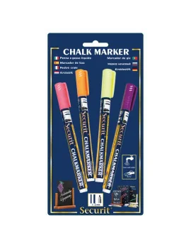 Pennarello a Gesso Liquido Securit - 1-2 mm - Arancione, Giallo, Rosa e Viola (Conf. 4)