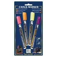 Pennarello a Gesso Liquido Securit - 1-2 mm - Arancione, Giallo, Rosa e Viola (Conf. 4)