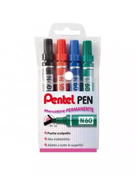 Marcatore Permanente Pentel N60 - Punta Scalpello - 3,9-5,5 mm - Assortiti (Conf. 4)