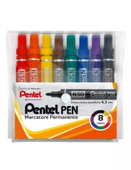 Marcatore Permanente Pentel N50 - Punta Tonda - 4,3 mm - Assortiti (Conf. 8)