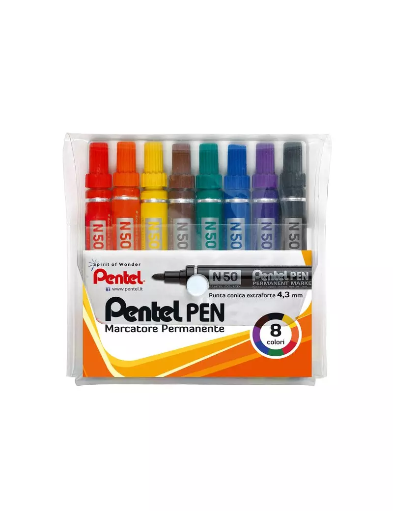 Marcatore Permanente Pentel N50 - Punta Tonda - 4,3 mm - Assortiti (Conf. 8)