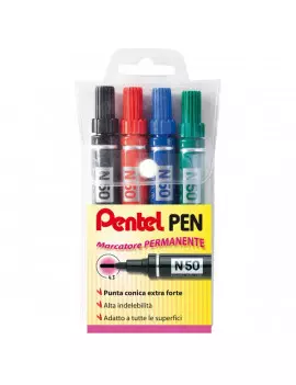 Marcatore Permanente Pentel N50 - Punta Tonda - 4,3 mm - Assortiti (Conf. 4)