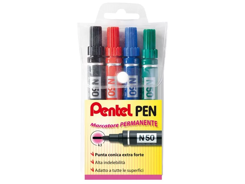 Marcatore Permanente Pentel N50 - Punta Tonda - 4,3 mm - Assortiti (Conf. 4)