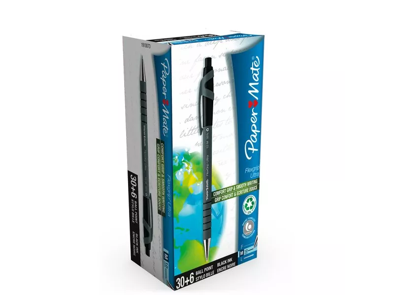 Penna a Sfera a Scatto FlexGrip Ultra Recycled Paper Mate - 1 mm - 1910073 (Nero Conf. 30+6)