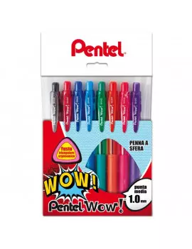 Penna a Sfera a Scatto WOW Pentel - 1 mm - 0X12017 (Assortito Conf. 8)