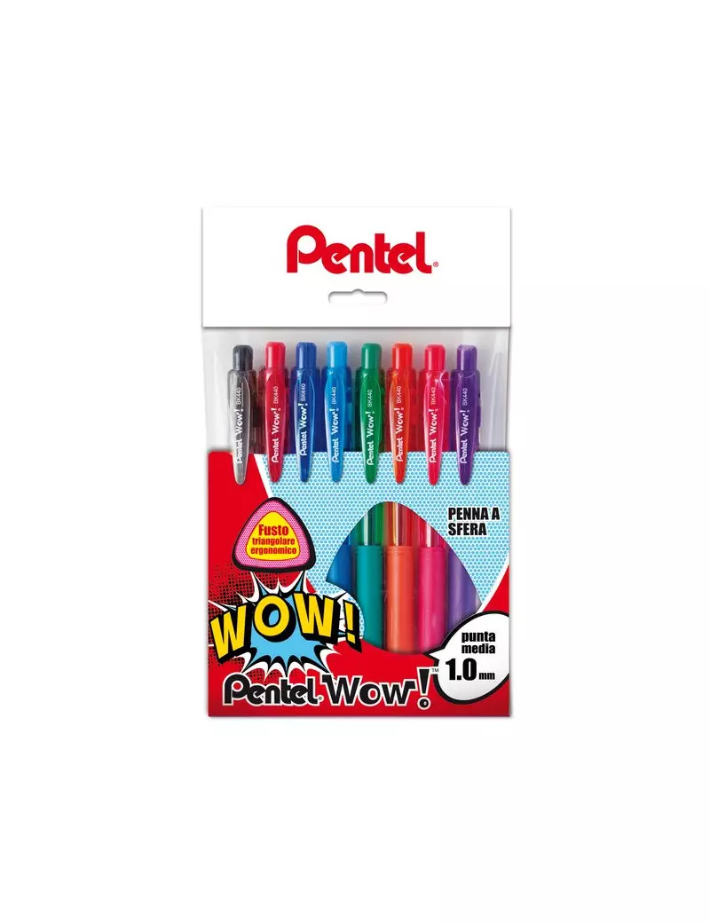 Penna a Sfera a Scatto WOW Pentel - 1 mm - 0X12017 (Assortito Conf. 8)