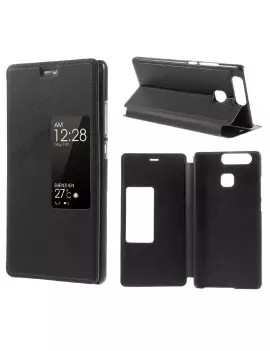 Cover Flip a Portafoglio Orizzontale S-View per Huawei Ascend P9 (Nero)