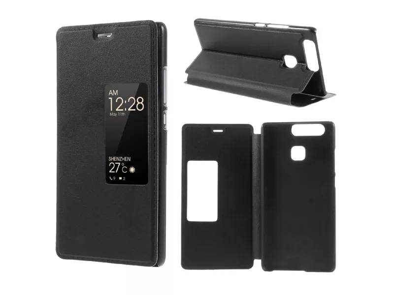 Cover Flip a Portafoglio Orizzontale S-View per Huawei Ascend P9 (Nero)