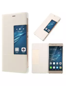 Cover Flip a Portafoglio Orizzontale S-View in Pelle per Huawei Ascend P9 (Bianco)