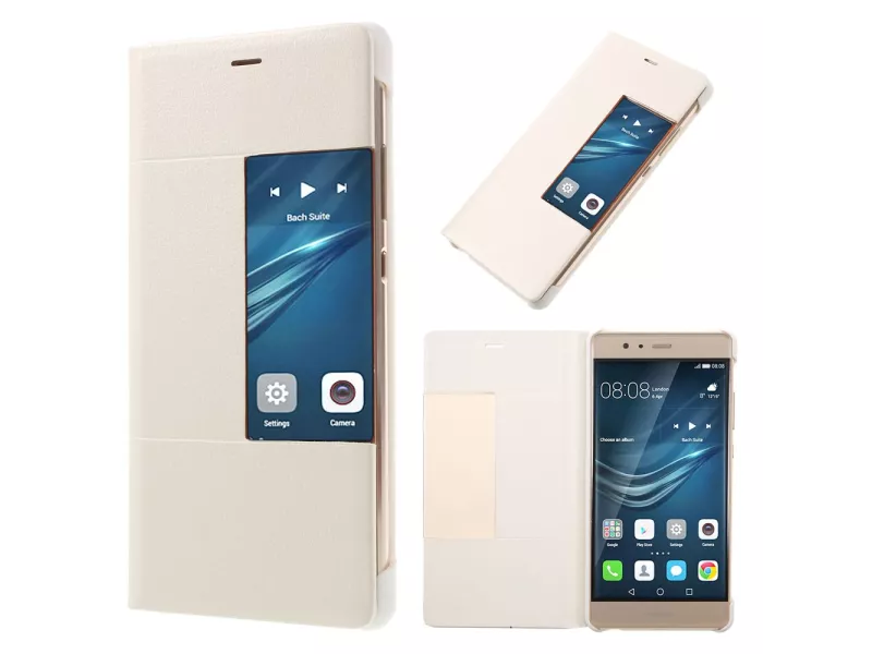Cover Flip a Portafoglio Orizzontale S-View in Pelle per Huawei Ascend P9 (Bianco)