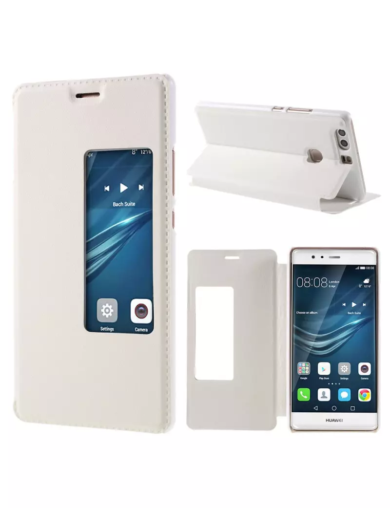 Cover Flip a Portafoglio Orizzontale S-View in Pelle per Huawei Ascend P9 Plus (Bianco)