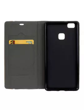 Cover Flip a Portafoglio Orizzontale in Ecopelle per Huawei Ascend P9 Lite / G9 Lite (Nero)