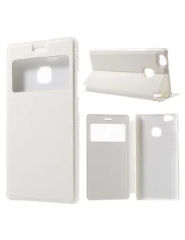 Cover Flip a Portafoglio Orizzontale S-View in Pelle per Huawei Ascend P9 Lite / G9 Lite (Bianco)