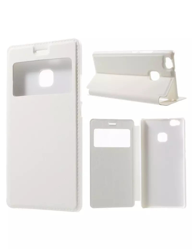 Cover Flip a Portafoglio Orizzontale S-View in Pelle per Huawei Ascend P9 Lite / G9 Lite (Bianco)
