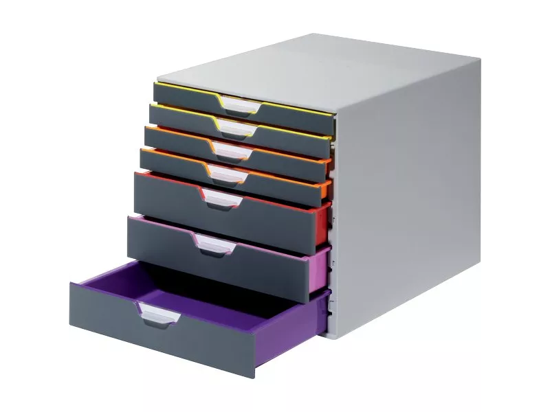 Cassettiera da Scrivania Varicolor Durable - 7 Cassetti - 2,5 cm e 5 cm - Grigio e Multicolore