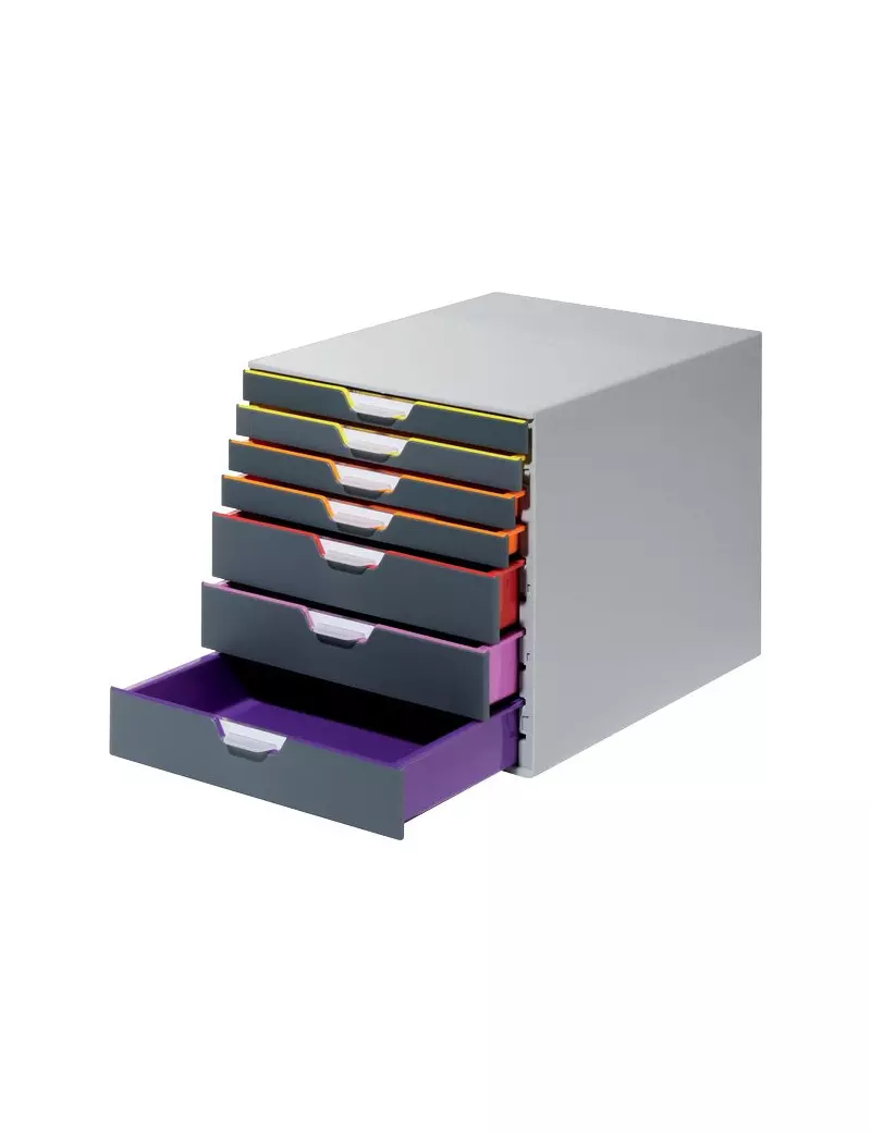 Cassettiera da Scrivania Varicolor Durable - 7 Cassetti - 2,5 cm e 5 cm - Grigio e Multicolore