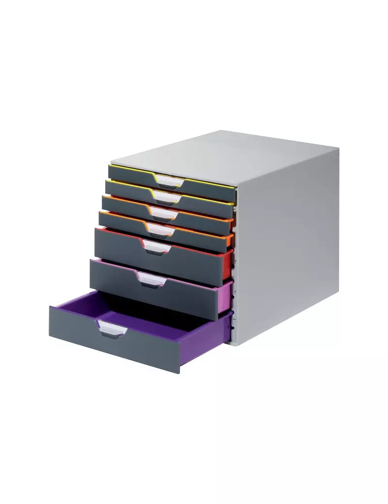 Cassettiera da Scrivania Varicolor Durable - 7 Cassetti - 2,5 cm e 5 cm - Grigio e Multicolore Cassettiera da Scrivania Varicolor Durable - 7 Cassetti - 2,5 cm e 5 cm - Grigio e Multicolore