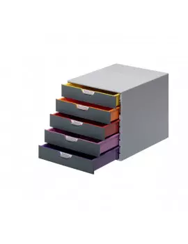 Cassettiera da Scrivania Varicolor Durable - 5 Cassetti - 5 cm - Grigio e Multicolore