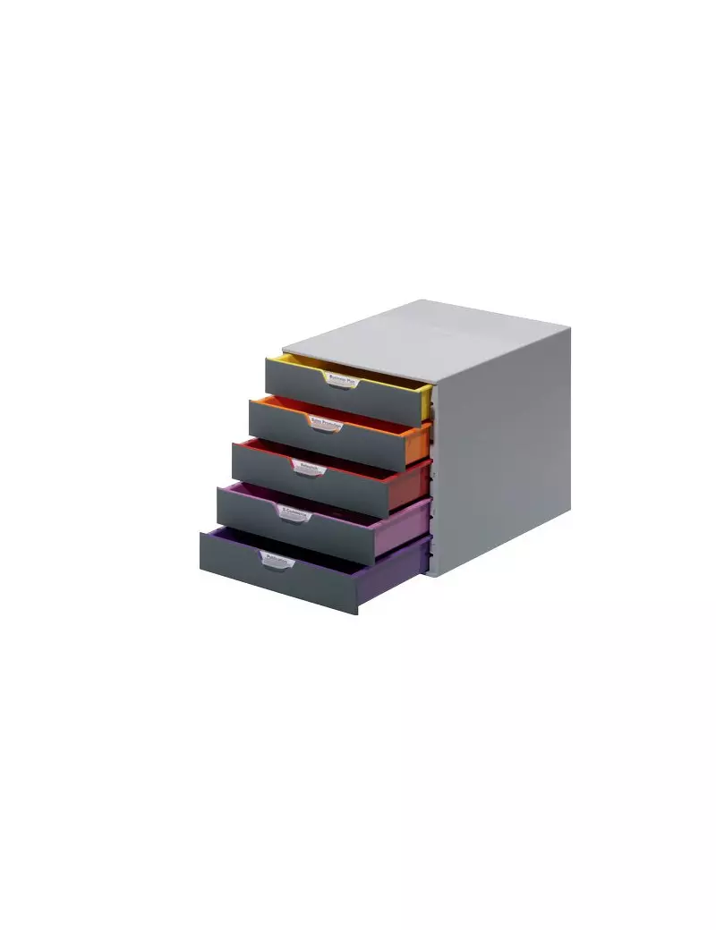 Cassettiera da Scrivania Varicolor Durable - 5 Cassetti - 5 cm - Grigio e Multicolore