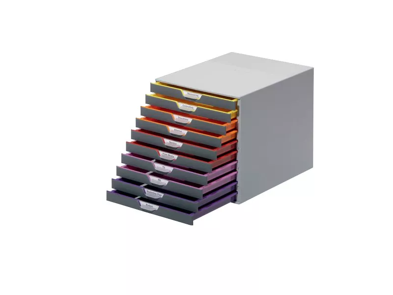 Cassettiera da Scrivania Varicolor Durable - 10 Cassetti - 2,5 cm - Grigio e Multicolore Cassettiera da Scrivania Varicolor Durable - 10 Cassetti - 2,5 cm - Grigio e Multicolore