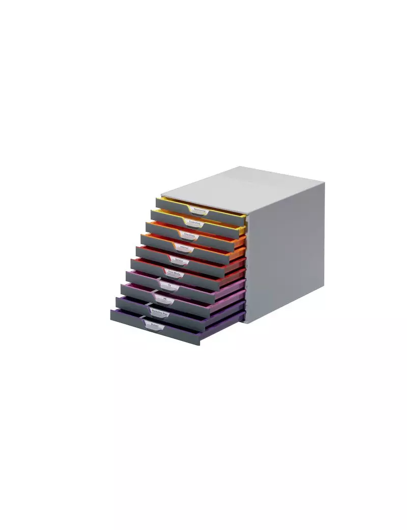 Cassettiera da Scrivania Varicolor Durable - 10 Cassetti - 2,5 cm - Grigio e Multicolore