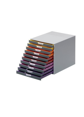 Cassettiera da Scrivania Varicolor Durable - 10 Cassetti - 2,5 cm - Grigio e Multicolore