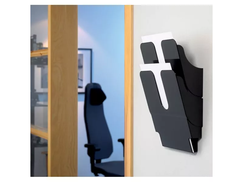 Portadepliant da Parete Flexiplus Durable - 2 Scomparti - A4 - 24,7x10x36 cm - Nero