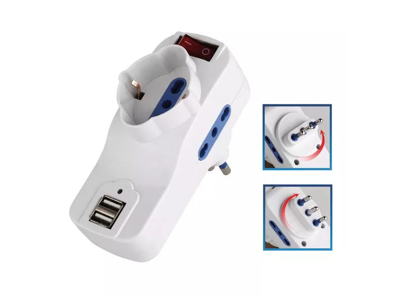 Adattatore di Rete MKC - 5 2 Bipasso, 1 Shuko, 2 USB - 16A Adattatore di Rete MKC - 5 2 Bipasso, 1 Shuko, 2 USB - 16A