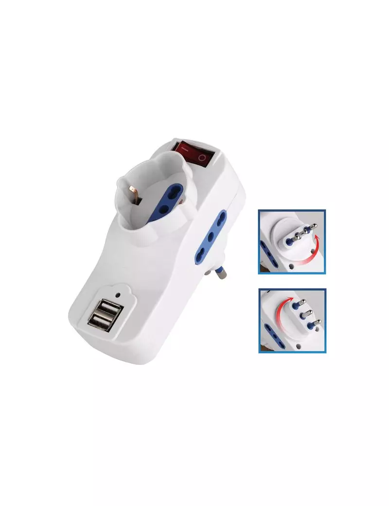 Adattatore di Rete MKC - 5 2 Bipasso, 1 Shuko, 2 USB - 16A Adattatore di Rete MKC - 5 2 Bipasso, 1 Shuko, 2 USB - 16A