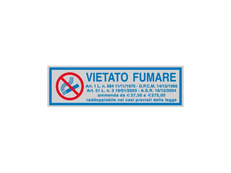 Cartello Adesivo Vietato Fumare con Legge - LxH 165x50 mm (Conf. 10)