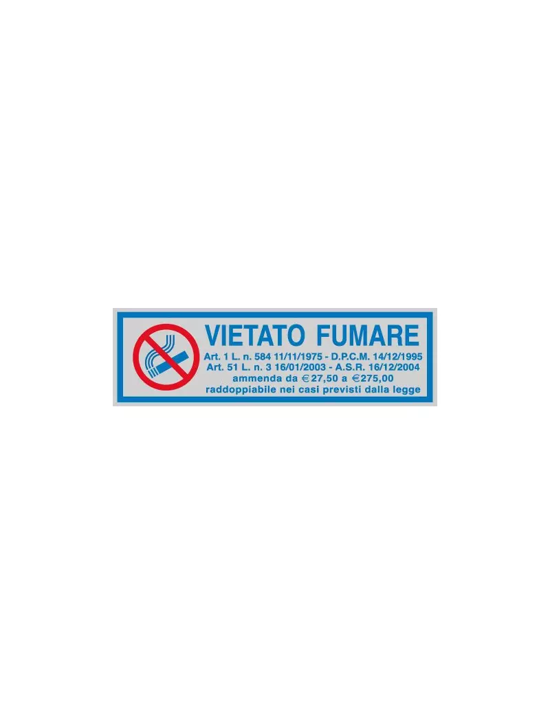 Cartello Adesivo Vietato Fumare con Legge - LxH 165x50 mm (Conf. 10)