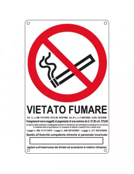 Cartello di Divieto in Alluminio Vietato Fumare con Legge - LxH 270x430 mm