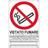 Cartello di Divieto in Alluminio Vietato Fumare con Legge - LxH 270x430 mm